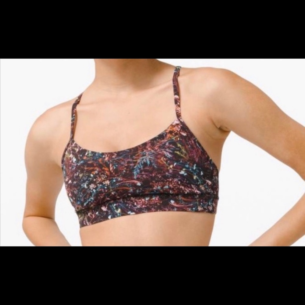 Lululemon Black Floral Flow Y Sports Bra Size 8